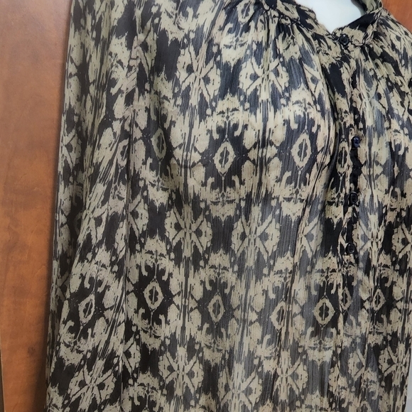 Faded Glory L (12-14) Black Combo Ikat Print Peasant Blouse Tunic Top - Picture 4 of 15